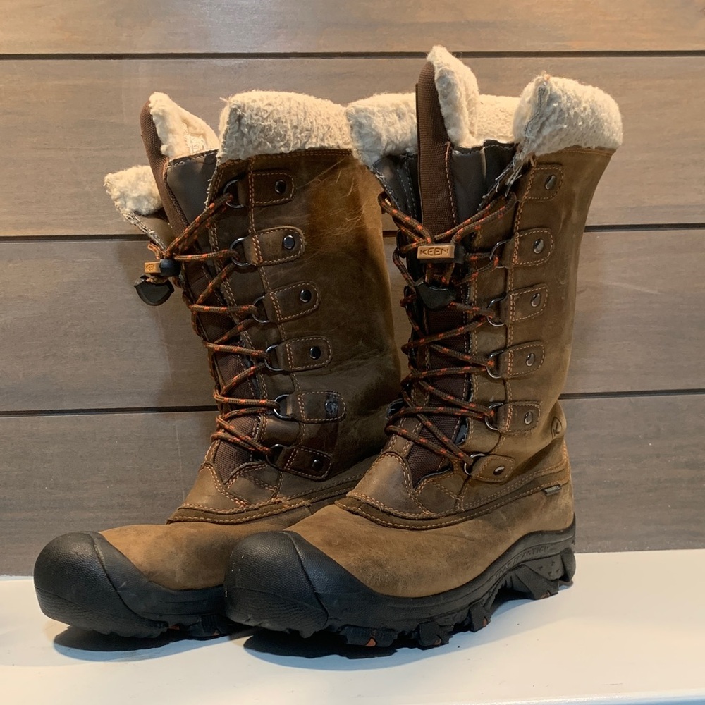 Keen Women Alaska Boot High Lace Up Leather Brown Waterproof Snow Winter